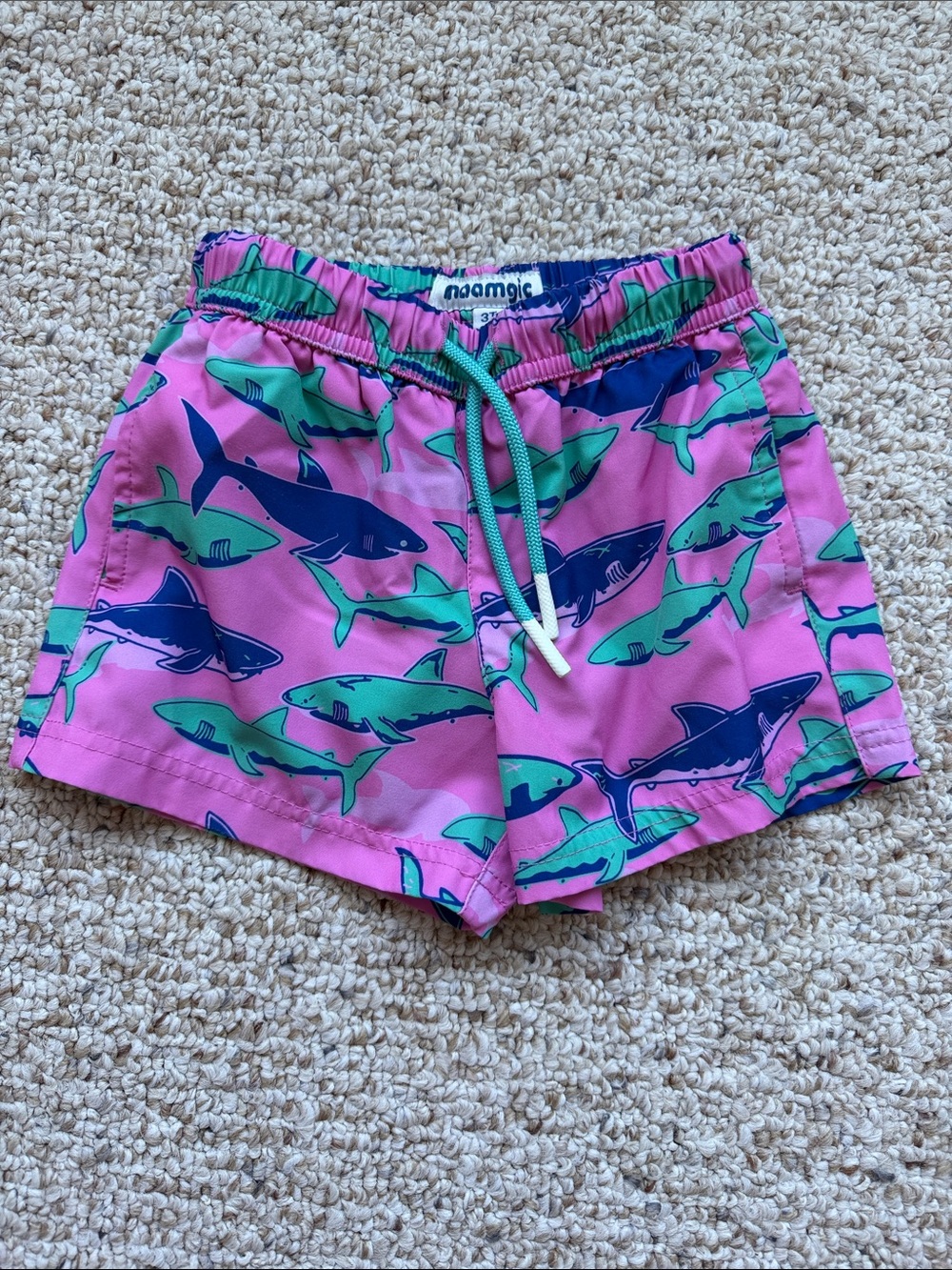 Maamgic Pink Shark Print Boys' Swim Trunks